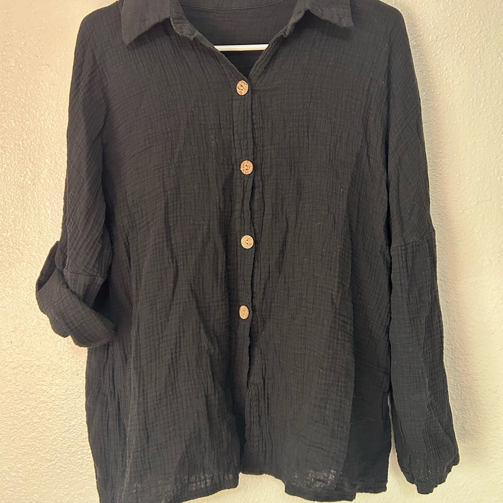 Black Button-Up Pajama Top and Short Set